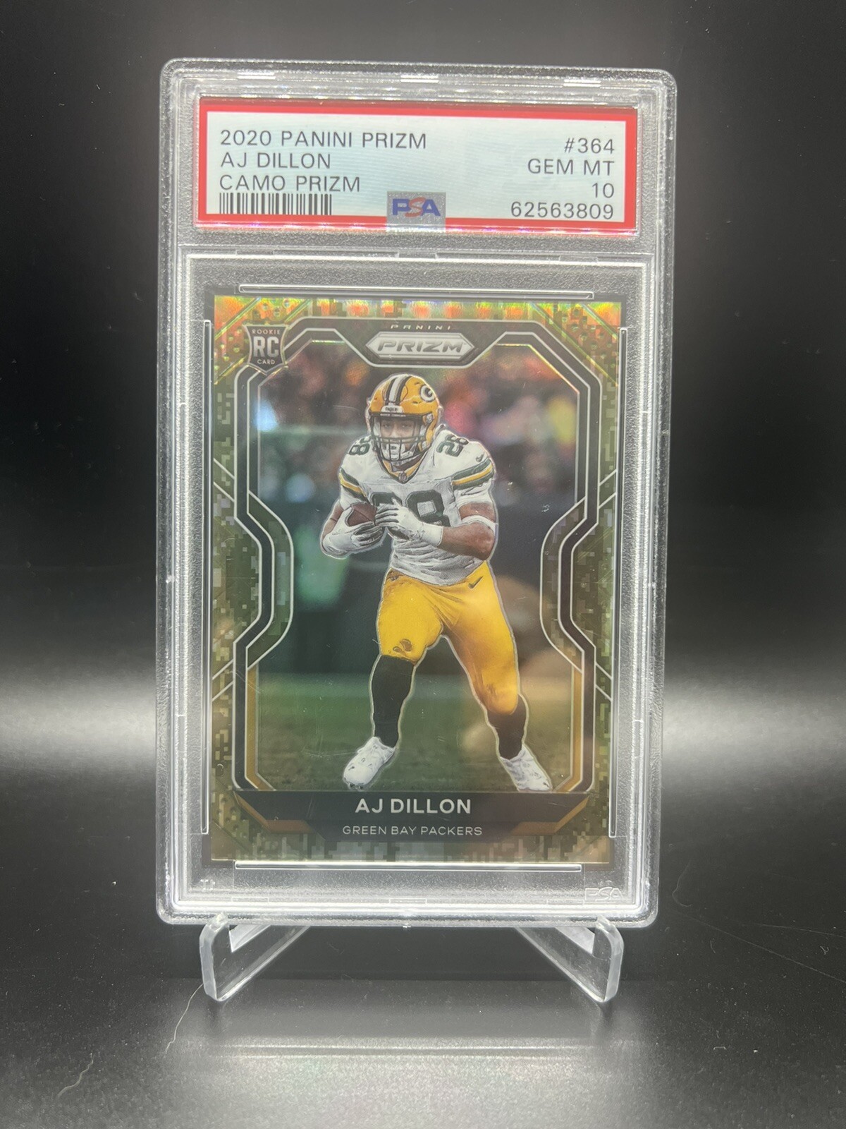 2020 PANINI PRIZM AJ DILLON CAMO PRIZM REFRACTOR ROOKIE RC #24/25 PSA 10 POP 2