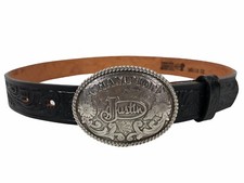Justin Kids Champion Black Tooled Belt 811BK Black Top Grain Cowhide Made in USA
