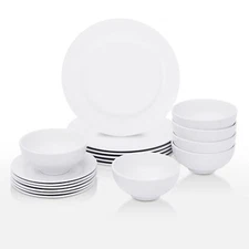 18-Piece Service for 6 Dinnerware Set Lightweight Round Plate and Bowl Set White
