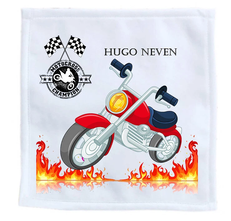 serviette enfant pour école - invité moto personnalise nom prénom réf 06 - Photo 1/1