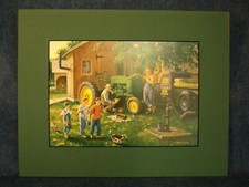 JOHN DEERE TRACTOR ART by CHARLES FREITAG - OLD TIME SERVICE - MATTED 11" X 14"