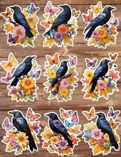 Blackbird and Butterflies Vinyl Stickers Set Scrapbooking Laptop Water Bottle