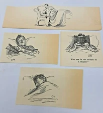 Lot of Art Print Cuts -  Man Resting in Bed - Illustrations by C.E.Brock