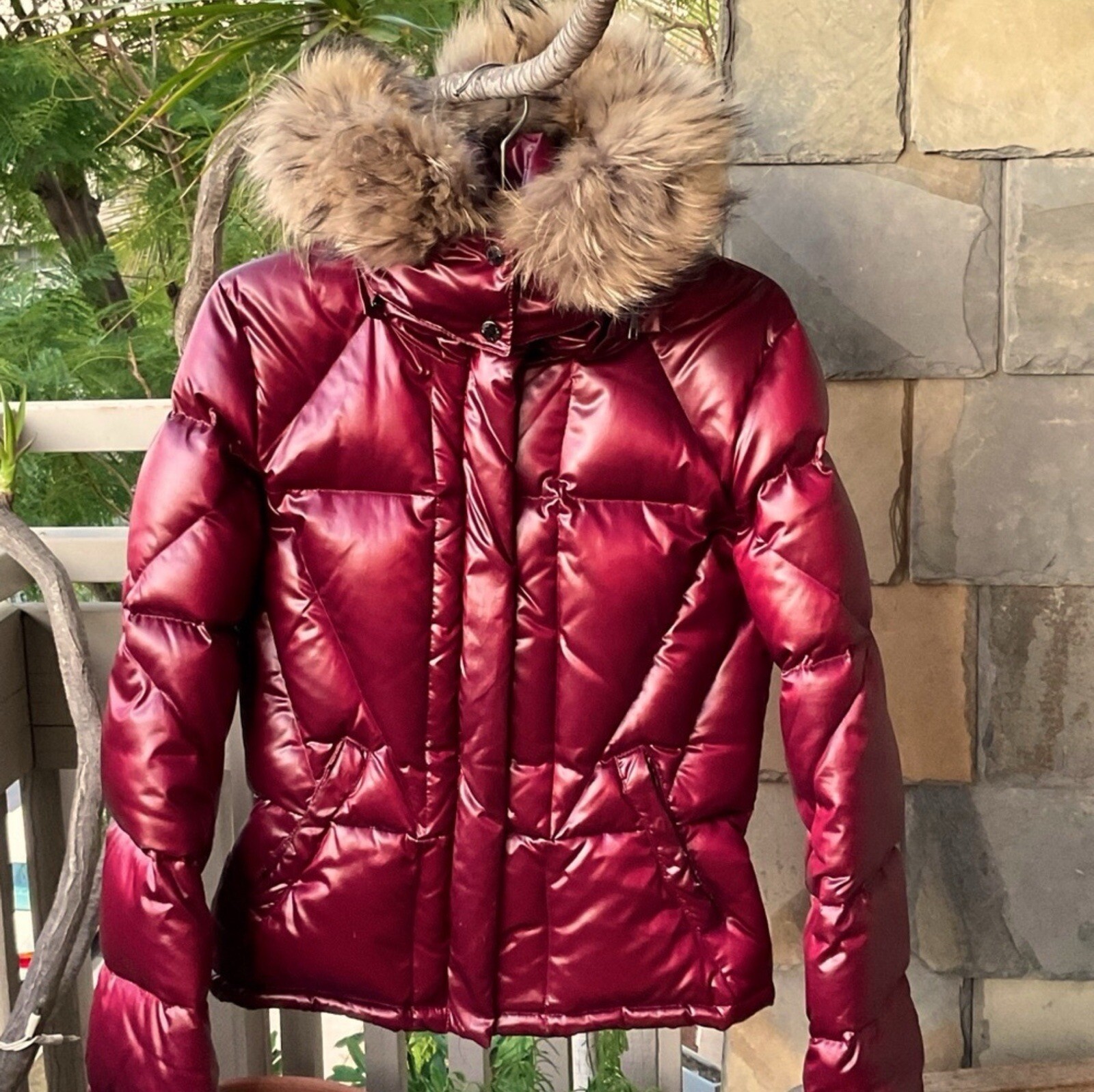 Ruby red 80% SILK, feather, goose down jacket wit… - image 1