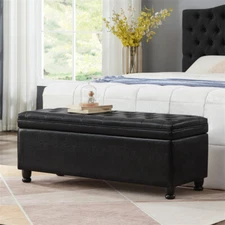 Tufted Faux Leather Ottoman Storage Bench End of Bed for Entryway Bedroom Black