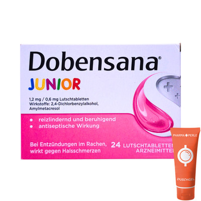 Dobensana Junior 24 Lutschtabletten Erdbeer-Halspastillen für Kinder ab 6 Jahren