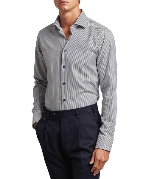 Men Eton Shirt White Cotton L #3VQC