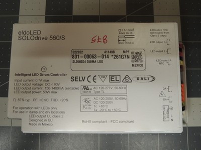 NEW eldoLED SOLOdrive 560/S 50W DALI LED Driver - Programmed to 875mA (SL0560S4)