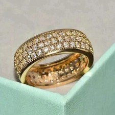 3 Ct Round Cut White Moissanite Men's Wedding Ring 14K Yellow Gold Plated