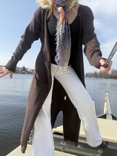 Schöner langer Cardigan Strickjacke Mantel Gr.XL LUCA E ANNA braun Taschen 👍