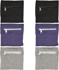 6Pcs Wrist Wallet with Zipper, Cotton Absorb Sweatband Zipper Wrist Pouch for Ke