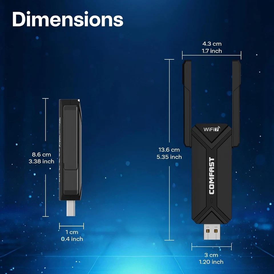 WiFi 7 USB Adapter BE6500 Tri-Band 6452 Mbps 6/5/2.4GHz USB3.0 Antenne - Bild 3 von 4