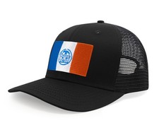 New York City Flag Hat Men Women - Snapback Trucker Baseball Cap (All Black)