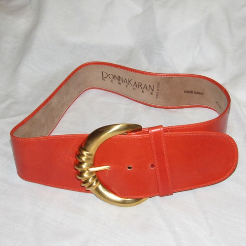 Vintage Donna Karan New York Oversized Leder Messing Gürtel Gr. M Orange Italy - Bild 9 von 10