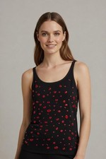 Dolce & Gabbana Black Tank Top Red Jewelled Embellishments Size 40