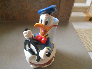 Vintage Walt Disney 7” Donald Duck Plastic Coin Bank STEAM Boat W/PLUG