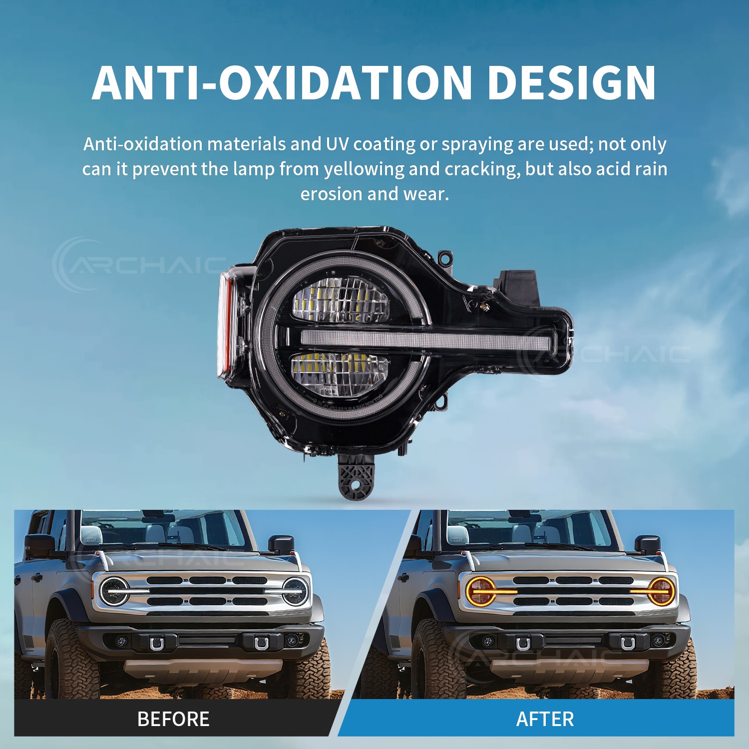 Pair Dynamic LED Headlights For 2021-2025 Ford Bronco Amber/White DRL Headlamp