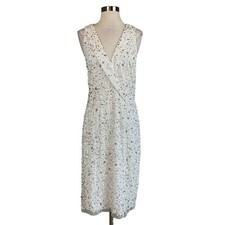Adrianna Papell Women's Cocktail Dress Size 8 White Sequined Sleeveless Sheath