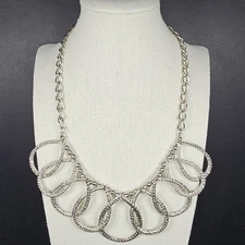 Vintage CHARMING CHARLIE Bib Choker Necklace SILVER TONE Tear Drop Loops 19" L