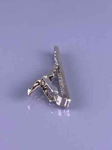 Fermacravatta Doppia Linea Semplice Tono Argento Rettangolo Liscio Vintage - Foto 2 di 5
