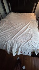 Pottery Barn Twin White Cotton Pleated Bed Skirt Bright Pom Poms Multicolor