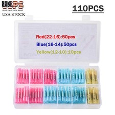 110Pcs AWG 22-10 Gauge Heat Shrink Butt Wire Splice Connectors Crimp Terminals