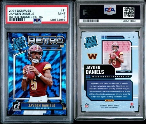 2024 DONRUSS RATED ROOKIE RETRO JAYDEN DANIELS RC # 11 PSA 9 MINT COMMANDERS