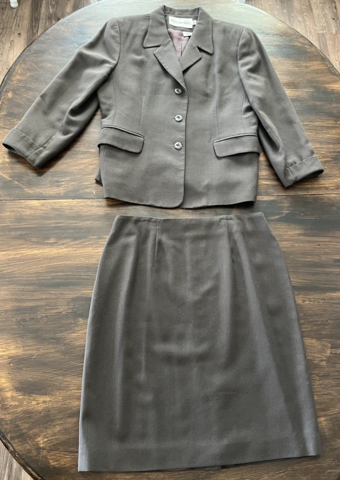VTG JH Collectibles Wool Skirt Suit 2 Piece Jacket Blazer USA Sz 12 Brown Career - Image 3 of 4
