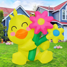 5.2 FT Tall Easter Inflatables Chick Take Flower Outdoor Decorations Blow up Yar