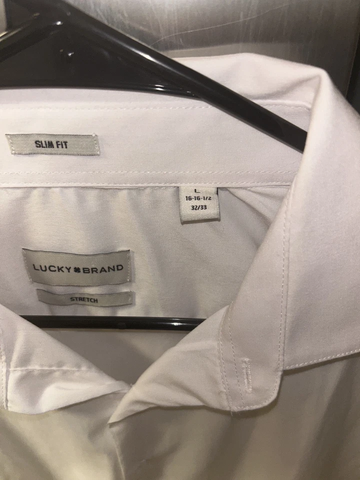 Camisa Lucky Brand Calce Ajustado Elastizada Blanca Abotonada Para Hombre Mediana 15/15.5 34/35 Foto 3 de 3
