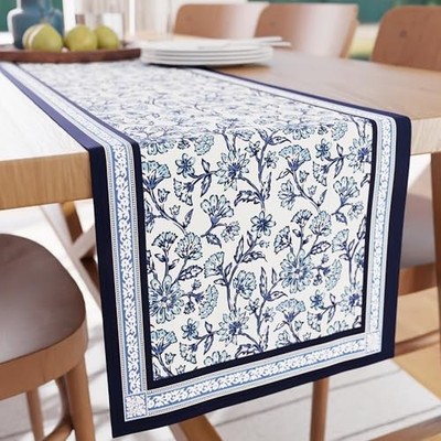  Dining Table Runner for 4 to 6 Seater | Block Printed 13x59 in Indigo-02