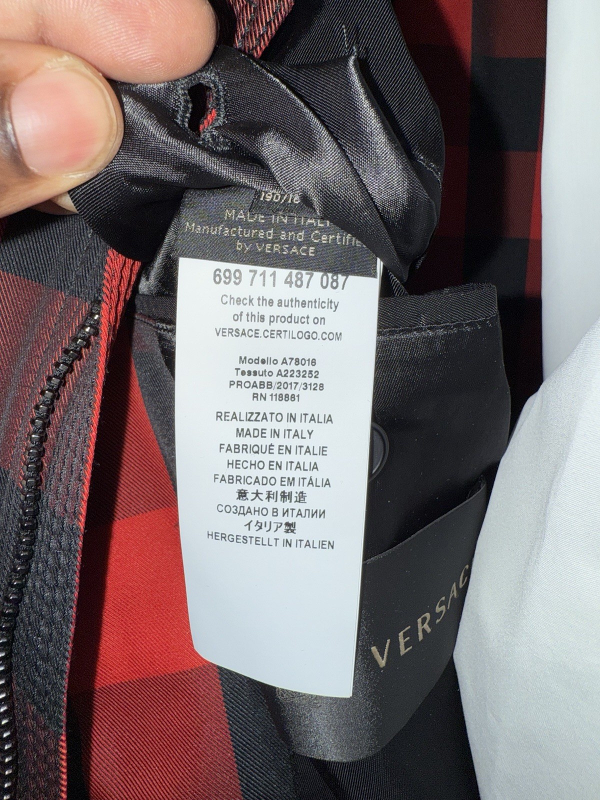 Versace Gingham Bomber Jacket Red - image 7
