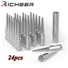24 PCS Chrome Spike Lug Nuts M14x1.5 For Chevy Silverado Tahoe 4.4" Tall w/ Key