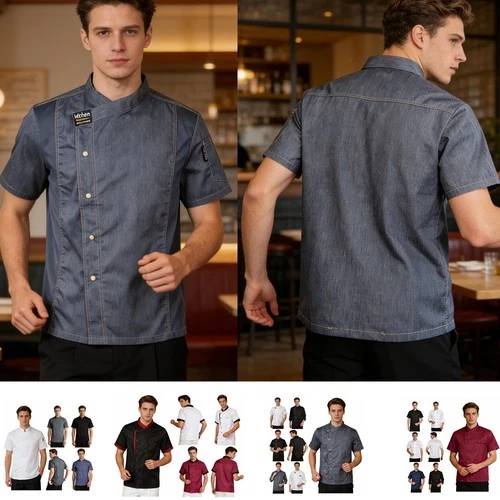 US YiZYiF Unisex Men Short Sleeve Chef Jacket Chef Coat Hotel Restaurant Canteen - product listing photo