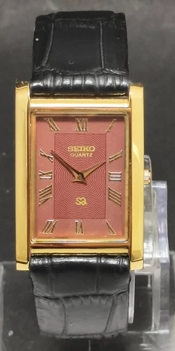 Vintage Seiko Slim Tank Red Dial Quartz New Battery Men's Wrist Watch