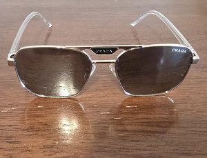 PRADA VPR58YS Square Sunglasses Silver Metal Frame Gray Mirrored Lens 57-16