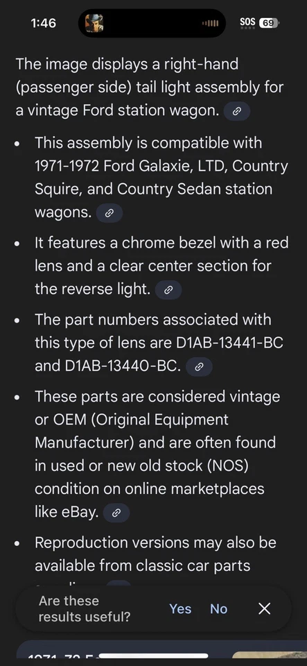 Оригинальный задний фонарь для Ford D1AB13441B подходит для универсала седана 71-72 Galaxie LTD Country Squire - Изображение 2 из 4