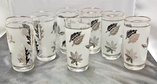 Vintage MCM  1960s Libbey Frosted Silver Leaves Juice Glasses 4" Lot of 7