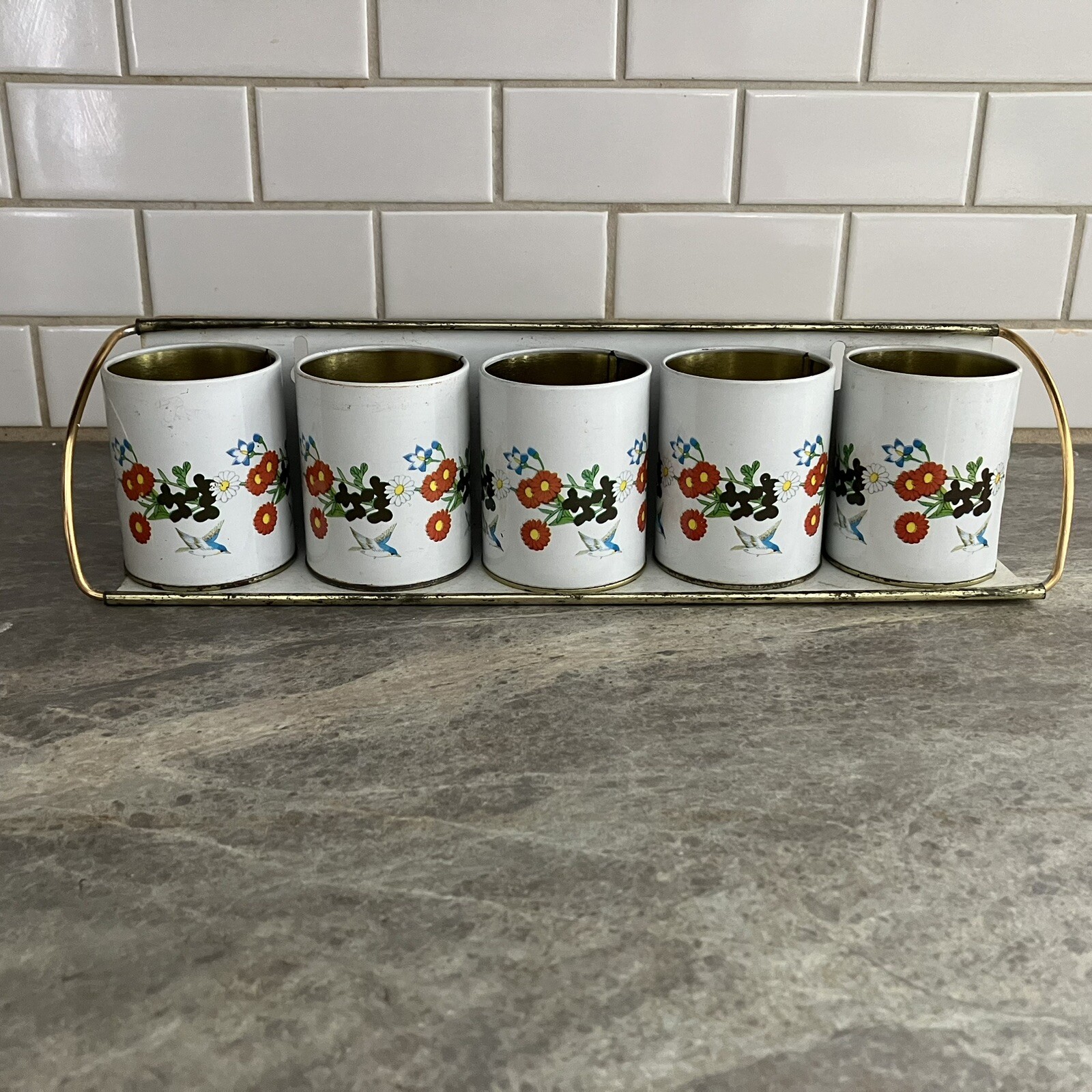 Floral Spice Tins With Shelf - Vintage - Meister- Made In Brazil- Missing Lids