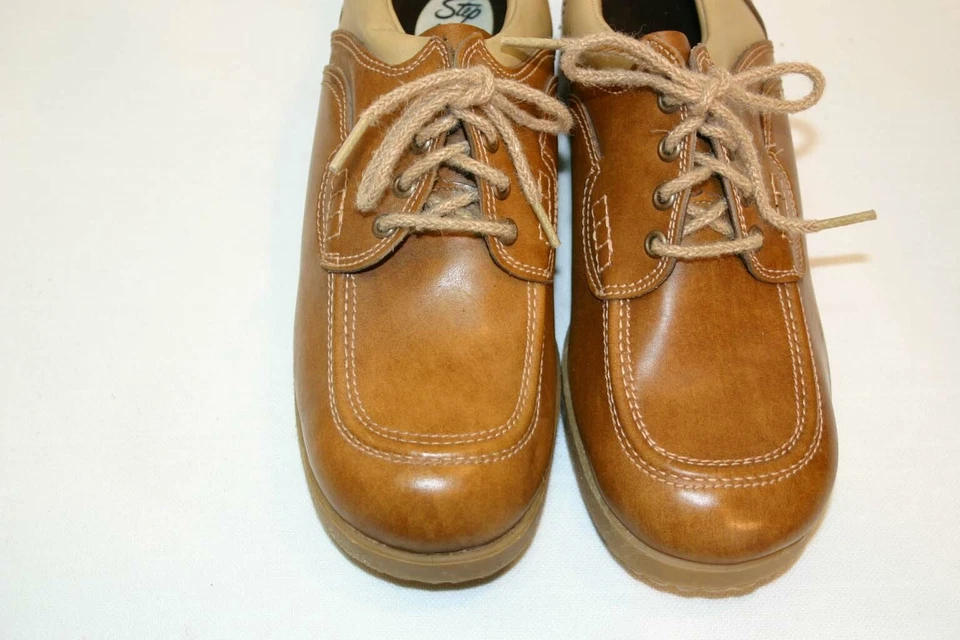 Nuevo de Colección Años 70 6.5 Zapatos Para Hombre Cuña Plataforma Tacón Step Master Corbata Oxford Marrón Tostado Foto 2 de 4