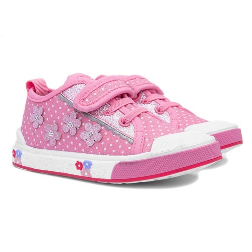 Walkright Kids Canvas Pink Girls Polka Dot Easy Fasten Shoes Shoe Zone