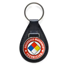 Hazardous Materials Technician with NFPA Symbol Leather Keychain Silver Keyring