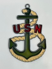 United States Navy USN Stained Glass Anchor  Rope Suncatcher