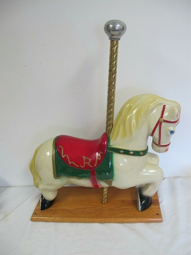 VINTAGE JR CAROUSEL HORSE 20" X 15" PONY ON WOOD BASE - RIDE ON TOY ? - 第 1/6 張圖片