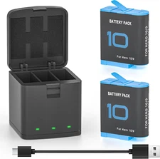 2 Pack Hero 10 Batteries & 3-Channel Battery Charger Station for GoPro Hero 10