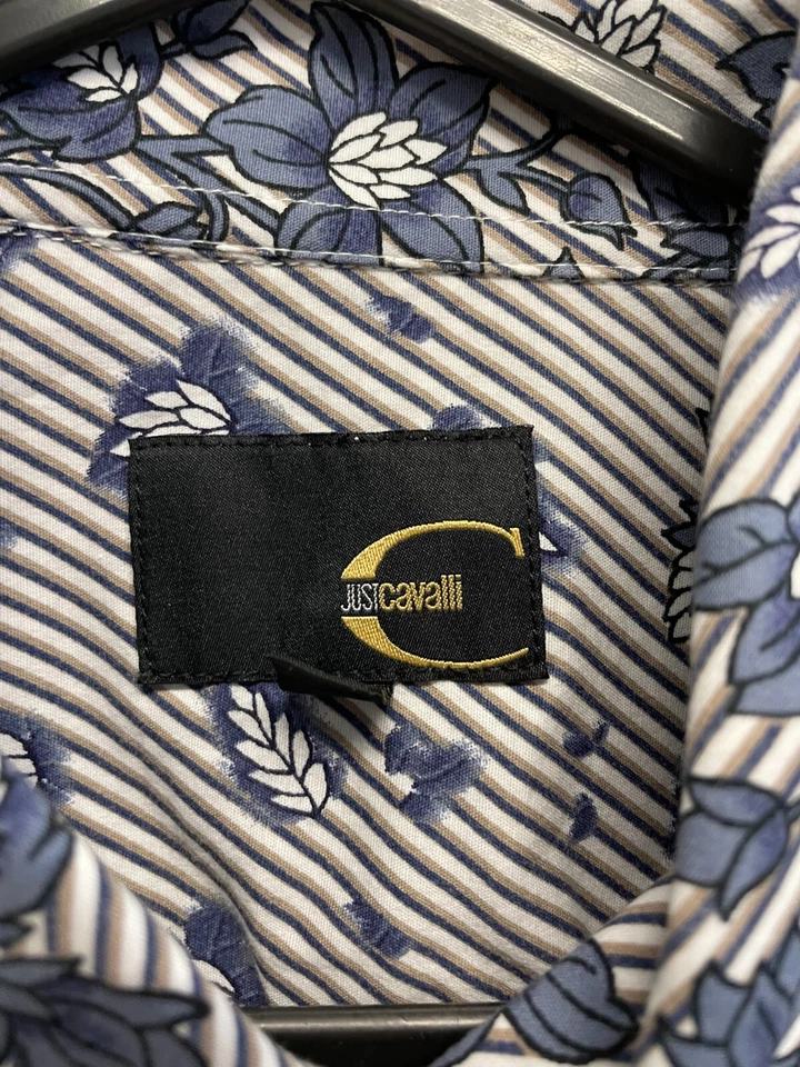 CAMISA JUST CAVALLI DC AZUL RAYAS Y FLORAL TALLA 16 L NUEVA SIN ETIQUETAS EC (S728) Foto 3 de 4