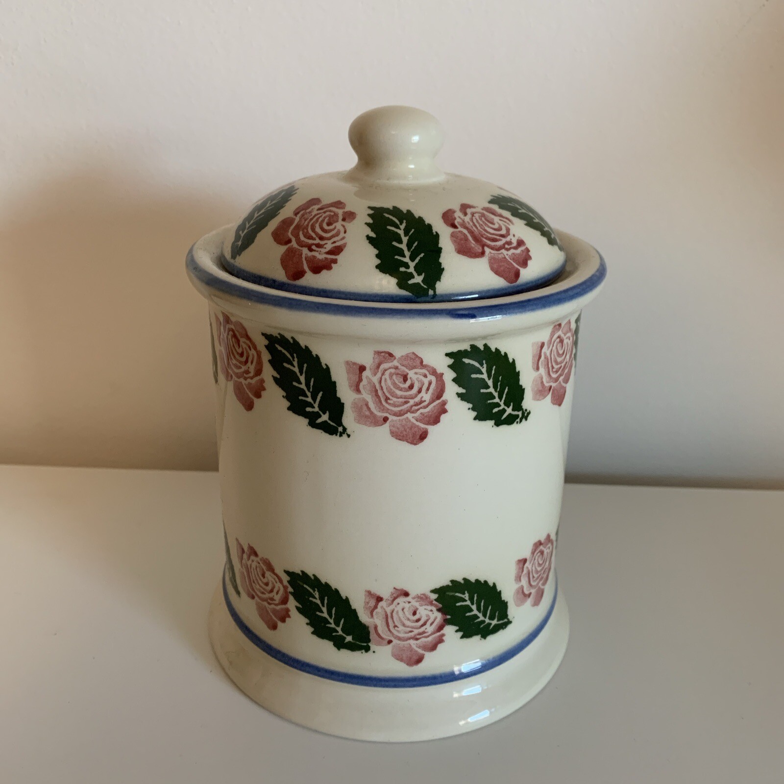 Brixton Pottery Lidded Storage Jar, Rose / Flower Design Early Emma