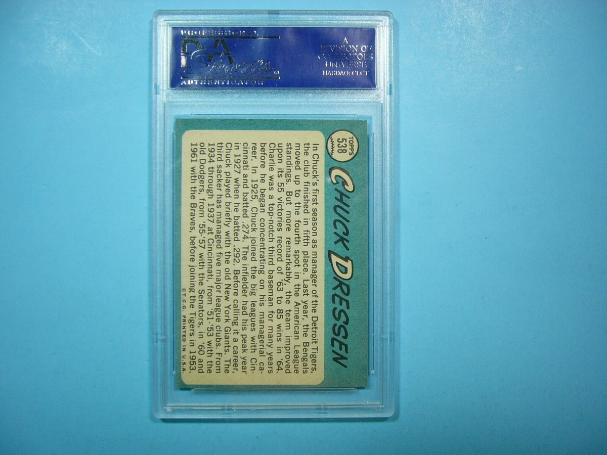 書65 1965 TOPPS MLB BASEBALL CARD #538 CHUCK DRESSEN PSA 8 NM