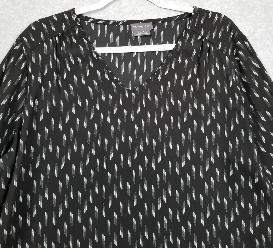 Top Van Heusen para mujer extra grande XL negro gris blanco tablero manga campana 3/4 cuello en V Foto 2 de 4