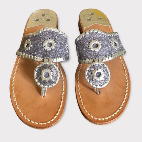 Jack Rogers Glitter Jack Sandal Silver Gray Glitter Women 7.5 Whipstich  Leather | eBay